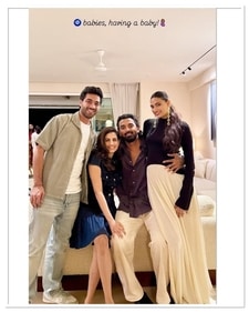 Athiya Shetty and KL Rahul with their friends. (Twitter)