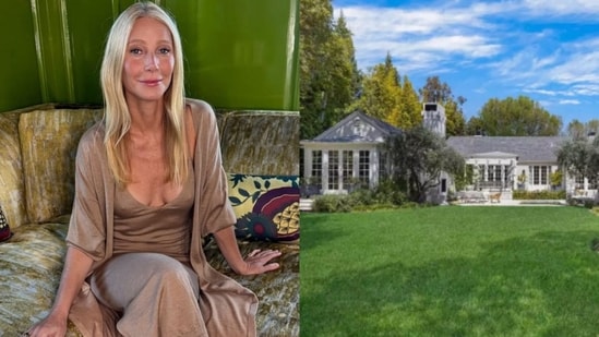 Gwyneth Paltrow's now-sold Los Angeles mansion in the Brentwood neighbourhood sits on two-thirds of an acre in Mandeville Canyon. (Instagram (left) / The Beverly Hills Estates (right))