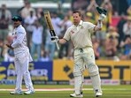 Australia's captain Steve Smith (R) celebrates after scoring a century (100 runs) during the first day of the first Test cricket match between Sri Lanka and Australia at the Galle International Cricket Stadium in Galle Australia's captain Steve Smith (R) celebrates after scoring a century (100 runs) during the first day of the first Test cricket match between Sri Lanka and Australia at the Galle International Cricket Stadium in Galle