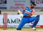 India's Hardik Pandya in action during the 3rd T20I, at Niranjan Shah Stadium in Rajkot.