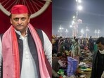 Samajwadi Party chief Akhilesh Yadav (left) and devotees walk away after a stampede before the second 'Shahi Snan' at the Maha Kumbh Mela (right). Pic: PTI/Reuters Samajwadi Party chief Akhilesh Yadav (left) and devotees walk away after a stampede before the second 'Shahi Snan' at the Maha Kumbh Mela (right). Pic: PTI/Reuters