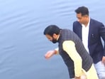 Haryana Chief Minister Nayab Singh Saini takes a sip of Yamuna water. (ANI) Haryana Chief Minister Nayab Singh Saini takes a sip of Yamuna water. (ANI)