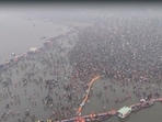 A bird-eye view of the crowd at the Triveni Sangam in the aftermath of the stampede on Wednesday. A bird-eye view of the crowd at the Triveni Sangam in the aftermath of the stampede on Wednesday.