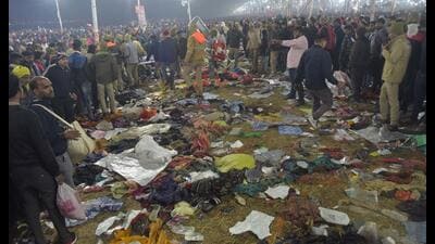 A scene from the site of the Mahakumbh stampede. (Anil Kumar Maurya/HT photo) A scene from the site of the Mahakumbh stampede. (Anil Kumar Maurya/HT photo)