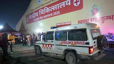 An ambulance seen parked near a medical facility following a stampede at the Sangam area on 'Mauni Amavasya', during the ongoing Maha Kumbh Mela, in Prayagraj, Wednesday, Jan. 29, 2025. At least 30 people were killed and 60 others suffered injuries after a stampede at the Maha Kumbh Mela in the early hours of Wednesday. (PTI) An ambulance seen parked near a medical facility following a stampede at the Sangam area on 'Mauni Amavasya', during the ongoing Maha Kumbh Mela, in Prayagraj, Wednesday, Jan. 29, 2025. At least 30 people were killed and 60 others suffered injuries after a stampede at the Maha Kumbh Mela in the early hours of Wednesday. (PTI)