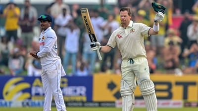 Australia's captain Steve Smith (R) celebrates after scoring a century (100 runs) during the first day of the first Test cricket match between Sri Lanka and Australia at the Galle International Cricket Stadium in Galle (AFP) Australia's captain Steve Smith (R) celebrates after scoring a century (100 runs) during the first day of the first Test cricket match between Sri Lanka and Australia at the Galle International Cricket Stadium in Galle (AFP)