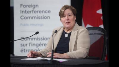 Commissioner Justice Marie-Josee Hogue speaks to reporters after the release of the final report of the Public Inquiry into Foreign Interference in Federal Electoral Processes and Democratic Institutions in Ottawa, Ontario, Canada, on Tuesday. (REUTERS) Commissioner Justice Marie-Josee Hogue speaks to reporters after the release of the final report of the Public Inquiry into Foreign Interference in Federal Electoral Processes and Democratic Institutions in Ottawa, Ontario, Canada, on Tuesday. (REUTERS)