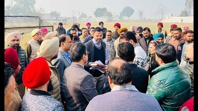 DC Jitendra Jorwal with other officials reviews preparations for Kila Raipur Rural Olympics in Ludhiana on Wednesday. (HT Photo)