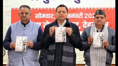 Dehradun: In this image by @pushkardhami on Jan. 27, 2025, Uttarakhand Chief Minister Pushkar Singh Dhami at an event to announce the implementation of the Uniform Civil Code (UCC), in Dehradun, Monday, Jan. 27, 2025. (@pushkardhami via PTI Photo)(PTI01_27_2025_000088B) (@pushkardhami) Dehradun: In this image by @pushkardhami on Jan. 27, 2025, Uttarakhand Chief Minister Pushkar Singh Dhami at an event to announce the implementation of the Uniform Civil Code (UCC), in Dehradun, Monday, Jan. 27, 2025. (@pushkardhami via PTI Photo)(PTI01_27_2025_000088B) (@pushkardhami)