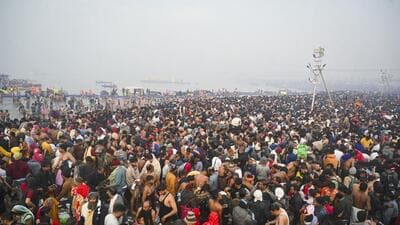 Devotees in Prayagraj on the occasion of Mauni Amavasya on Wednesday. (PTI) Devotees in Prayagraj on the occasion of Mauni Amavasya on Wednesday. (PTI)
