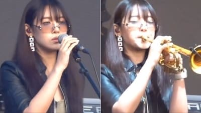 Gao Yifei playing her trumpet at one of her shows. Gao Yifei playing her trumpet at one of her shows.