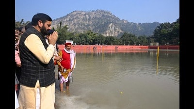 Haryana chief minister Nayab Singh Saini inaugurating the five-day International Saraswati festival in Yamunanagar’s Adibadri on Wednesday. (Souce: X) Haryana chief minister Nayab Singh Saini inaugurating the five-day International Saraswati festival in Yamunanagar’s Adibadri on Wednesday. (Souce: X)