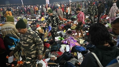 Security personnel arrive at the site of stampede at the Maha Kumbh mela in Prayagraj on January 29, 2025. (AFP) Security personnel arrive at the site of stampede at the Maha Kumbh mela in Prayagraj on January 29, 2025. (AFP)