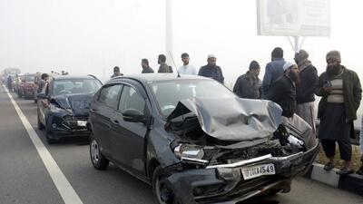 In the first incident on the DME (above), about 25-30 cars crashed into each other. Three persons who suffered severe injuries were rushed to the hospital, police said. (Sakib Ali/HT Photo) In the first incident on the DME (above), about 25-30 cars crashed into each other. Three persons who suffered severe injuries were rushed to the hospital, police said. (Sakib Ali/HT Photo)