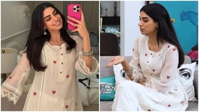 Khushi Kapoor's simple white kurta set is worth ₹6.5k. Khushi Kapoor's simple white kurta set is worth ₹6.5k.