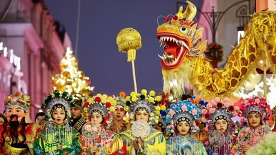 Happy Lunar New Year 2025: Participants perform during the celebration on the eve of the Lunar New Year, in Moscow, Russia. Lunar New Year is an opportunity to share meals, attend traditional performances, and set off firecrackers and fireworks. (REUTERS)