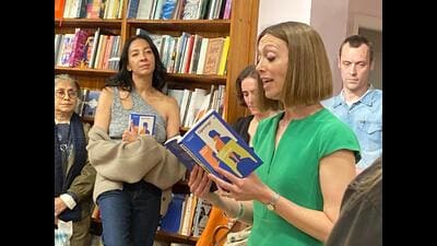 Lucy Caldwell reading from her latest book, ‘Openings’. (Courtesy Vayu Naidu) Lucy Caldwell reading from her latest book, ‘Openings’. (Courtesy Vayu Naidu)