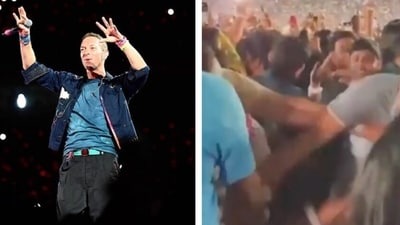 A fight breaks out in the crowd during Coldplay's Ahmedabad concert on Sunday, A fight breaks out in the crowd during Coldplay's Ahmedabad concert on Sunday,