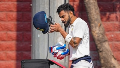 Virat Kohli during a training session ahead of the Ranji Trophy 2024-25 cricket match between Delhi and Railways, at the Arun Jaitley Stadium (PTI)