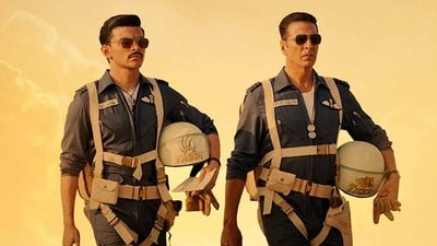 Akshay Kumar and Veer Pahariya in a still from Sky Force. Akshay Kumar and Veer Pahariya in a still from Sky Force.