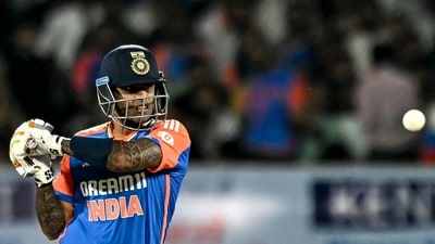 India's captain Suryakumar Yadav plays a shot during the third T20I international cricket match against England. (AFP) India's captain Suryakumar Yadav plays a shot during the third T20I international cricket match against England. (AFP)