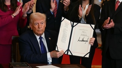 US President Donald Trump said that Laken Riley act has brought Democrats and Republicans together, which is not easy to do. (AFP) US President Donald Trump said that Laken Riley act has brought Democrats and Republicans together, which is not easy to do. (AFP)