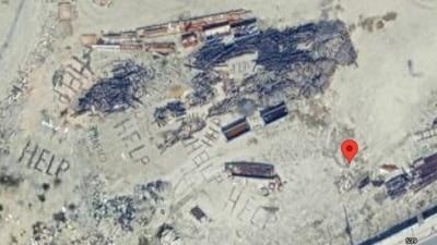 Mysterious signs have 'Help' written in debris have popped up near a Los Angeles shipping yard. (Google Maps) Mysterious signs have 'Help' written in debris have popped up near a Los Angeles shipping yard. (Google Maps)