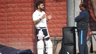 Delhi's player Virat Kohli during a training session ahead of the Ranji Trophy 2024-25 cricket match between Delhi and Railways, at the Arun Jaitley Stadium,  in New Delhi, India, on Tuesday, January 28 (Hindustan Times)