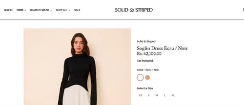 Athiya Shetty's monochrome maxi dress from Solid & Striped. (Screengrab from solidandstriped.com) Athiya Shetty's monochrome maxi dress from Solid & Striped. (Screengrab from solidandstriped.com)
