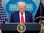 President Donald Trump pauses for a moment of silence before the press briefing to mourn the death of those who died in the Washington plane crash. President Donald Trump pauses for a moment of silence before the press briefing to mourn the death of those who died in the Washington plane crash.
