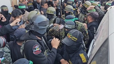 Footage shows hostage Arbel Yehoud being transferred to the Red Cross by the Palestinian Islamic Jihad in Khan Younis, southern Gaza. (@MyPalestine0/X) Footage shows hostage Arbel Yehoud being transferred to the Red Cross by the Palestinian Islamic Jihad in Khan Younis, southern Gaza. (@MyPalestine0/X)