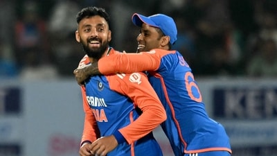 India's Varun Chakaravarthy (L) celebrates with captain Suryakumar Yadav after taking a wicket. (AFP) India's Varun Chakaravarthy (L) celebrates with captain Suryakumar Yadav after taking a wicket. (AFP)