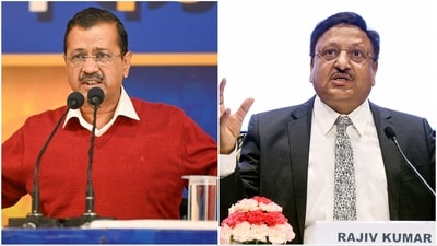 Speaking at a press conference, Arvind Kejriwal claimed that CEC Rajiv Kumar was eyeing a post-retirement role. Speaking at a press conference, Arvind Kejriwal claimed that CEC Rajiv Kumar was eyeing a post-retirement role.