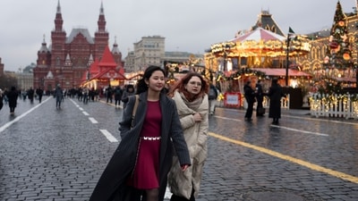 Two young women walk through Red Square in Moscow, Russia, during an unusually warm spell with temperatures of 5 degrees Celsius (41 degrees Fahrenheit). Big news for Indian travellers: Moscow may soon be visa-free for groups! (AP Photo/Alexander Zemlianichenko) Two young women walk through Red Square in Moscow, Russia, during an unusually warm spell with temperatures of 5 degrees Celsius (41 degrees Fahrenheit). Big news for Indian travellers: Moscow may soon be visa-free for groups! (AP Photo/Alexander Zemlianichenko)