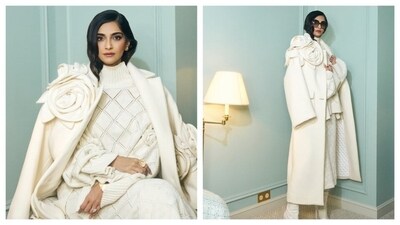 Sonam Kapoor served another grand, high-fashion look, this time with a cream monochrome style. It's exuding a refined luxury with notes of layered exuberance. Sonam Kapoor served another grand, high-fashion look, this time with a cream monochrome style. It's exuding a refined luxury with notes of layered exuberance.
