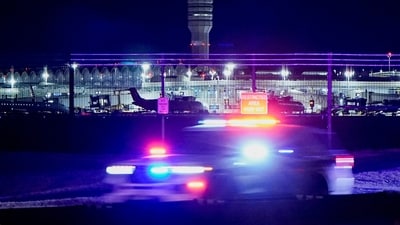 &nbsp;A US Army Black Hawk helicopter and a passenger plane carrying 64 passengers crashed while landing at Ronald Reagan Washington National Airport on Wednesday night, triggering an emergency reaction and stopping all flights. In pic: A view shows Reagan Washington National Airport, as seen from Arlington, after American Eagle flight 5342 collided with a helicopter while approaching Reagan Washington National Airport and crashed in the Potomac River, Virginia, U.S. (REUTERS/Elizabeth Frantz)