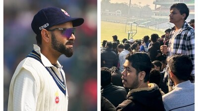 Fans thronged at the Arun Jaitely Stadium in New Delhi to catch a glimpse of Virat Kohli during a Ranji Trophy match Fans thronged at the Arun Jaitely Stadium in New Delhi to catch a glimpse of Virat Kohli during a Ranji Trophy match