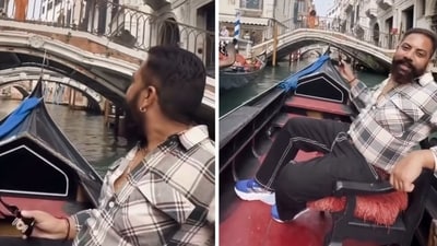 The man in the video can be heard saying, “Aaja, baith jaa.” (Instagram/@fem.social) The man in the video can be heard saying, “Aaja, baith jaa.” (Instagram/@fem.social)
