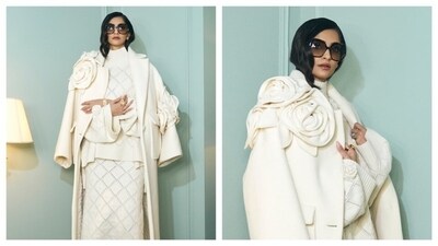 Sonam wore a stunning Elie Saab outfit from their Fall Winter 2024-2025 collection fashion show. She was head to toe, draped in a cream ensemble. Sonam opted for an oversized turtleneck jumper with floral designs, pairing it with a matching midi skirt. Sonam wore a stunning Elie Saab outfit from their Fall Winter 2024-2025 collection fashion show. She was head to toe, draped in a cream ensemble. Sonam opted for an oversized turtleneck jumper with floral designs, pairing it with a matching midi skirt. 
