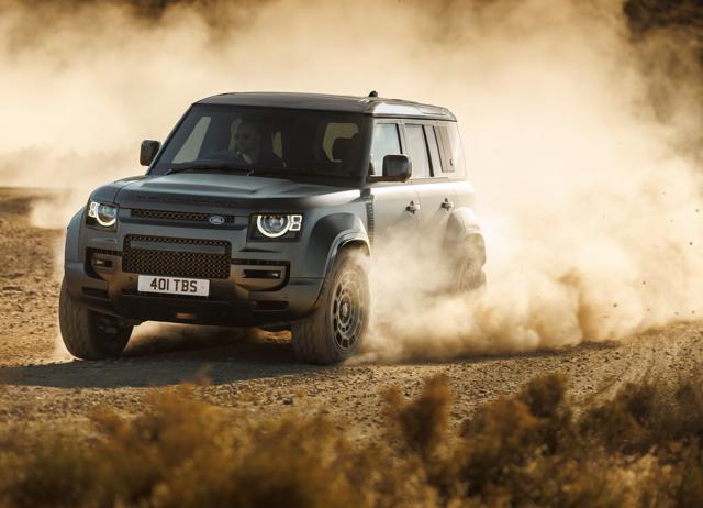 The Defender Octa’s new Faroe Green metallic finish gives off a military vibe. The Defender Octa’s new Faroe Green metallic finish gives off a military vibe.