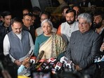 Economic Survey 2025: Finance Minister Nirmala Sitharaman addresses the media on the BJP delegation meeting with the Election Commission regarding the Yamuna water issue, in New Delhi on Tuesday. Haryana Chief Minister Nayab Saini, Union Minister Bhupender Yadav, Delhi Bharatiya Janata Party (BJP) President Virendra Sachdeva and others also present.