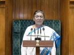 New Delhi, Jan 31 (ANI): President Droupadi Murmu stands for National Anthem before addressing the joint sitting of both Houses of Parliament on the first day of the Budget Session, in New Delhi on Friday. New Delhi, Jan 31 (ANI): President Droupadi Murmu stands for National Anthem before addressing the joint sitting of both Houses of Parliament on the first day of the Budget Session, in New Delhi on Friday.