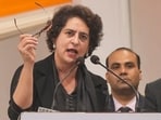 Congress leader Priyanka Gandhi Vadra addresses a public meeting ahead of Delhi Assembly polls, at Mustafabad, in New Delhi on Friday.