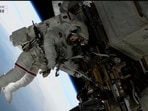 US astronaut Suni Williams works outside the International Space Station during a spacewalk