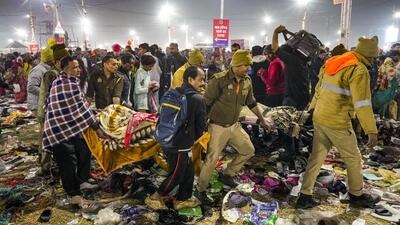 A pre-dawn stampede on the holiest day of the Maha Kumbh in Prayagraj district of Uttar Pradesh on Wednesday killed at least 30 people and injured another 60 (PTI) A pre-dawn stampede on the holiest day of the Maha Kumbh in Prayagraj district of Uttar Pradesh on Wednesday killed at least 30 people and injured another 60 (PTI)