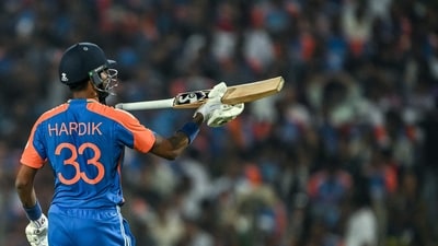 Pandya smashed 53 runs in 30 balls before falling to Jamie Overton in the 18th over.&nbsp; (AFP)