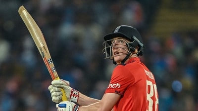 The momentum seemed to shift back in England's favour when Harry Brook laid into Rana. He then went past fifty with a boundary off Chakravarthy but then fell the very next ball.&nbsp; (AFP)