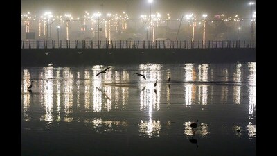 Illuminated Sangam area during Maha Kumbh Mela 2025 in Prayagraj (PTI) Illuminated Sangam area during Maha Kumbh Mela 2025 in Prayagraj (PTI)