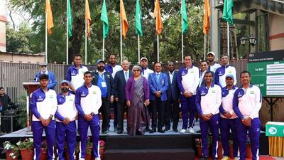 India Davis Cup players ahead of their tie against Togo, at the DLTA. (AITA)