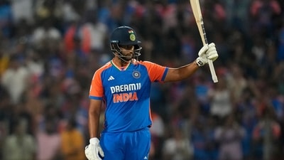 Dube was hit on the head in the last over and he ended up being run out off the last ball. He finished on 53 off 34 balls.&nbsp; (AP)